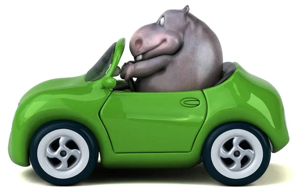 Hipopótamo Divertido Carro Ilustração — Fotografia de Stock