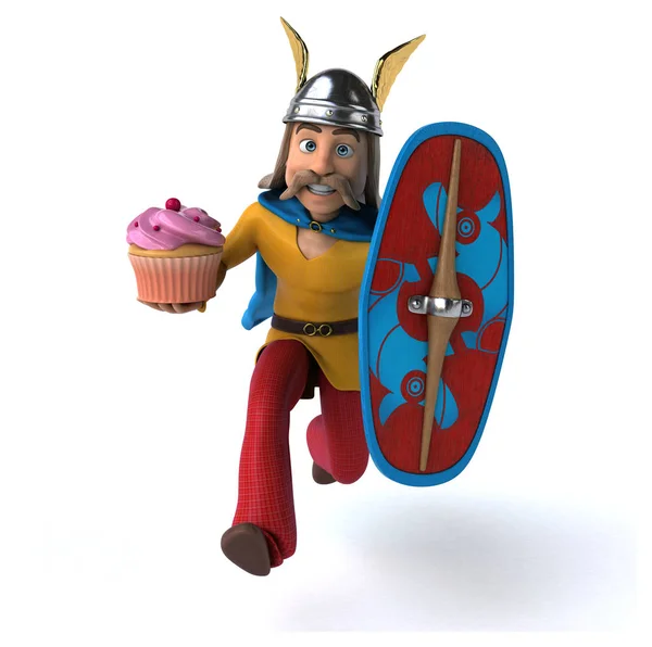 Personaggio Divertente Cartone Animato Con Cupcake Illustrazione — Foto Stock