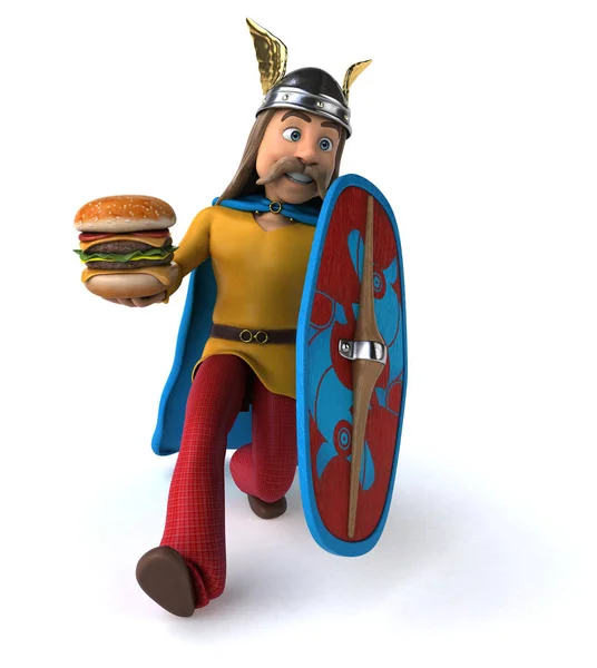 Leuk Personage Met Hamburger Illustratie — Stockfoto