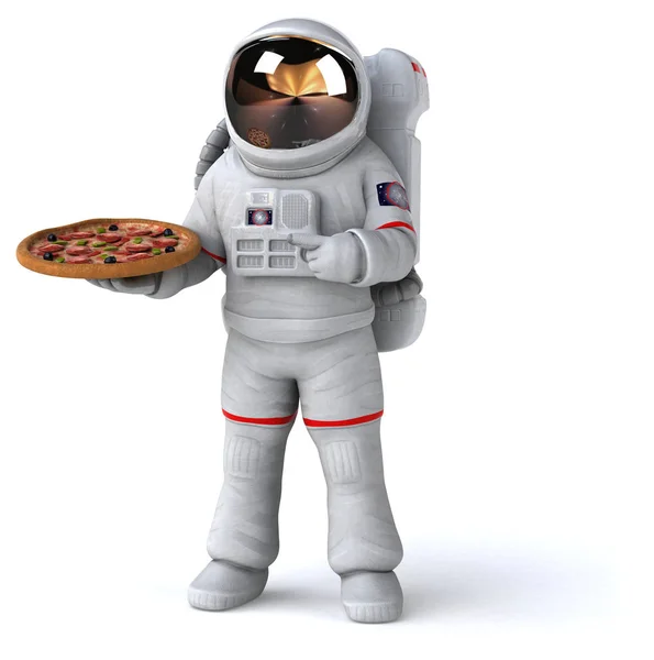Fun cartoon character with pizza   - 3D Illustration