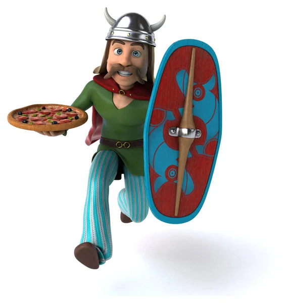 Personagem Desenho Animado Divertido Com Pizza Ilustração — Fotografia de Stock