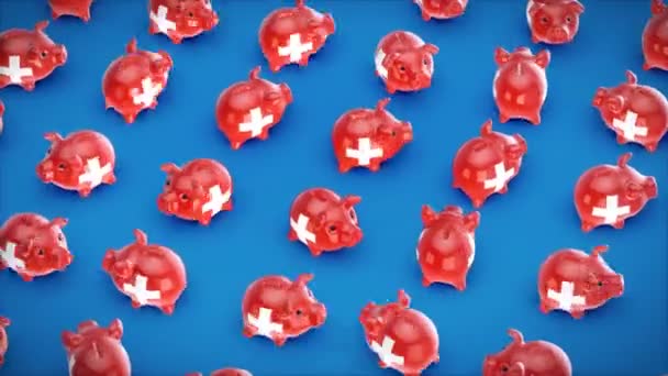 Swiss Piggy Banks Анимация — стоковое видео