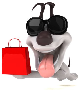 Eğlenceli çizgi film karakteri ile çanta - 3d çizim