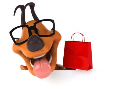 Eğlenceli çizgi film karakteri ile çanta - 3d çizim