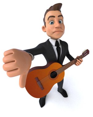 Gitar - 3d çizim ile eğlenceli çizgi film karakteri