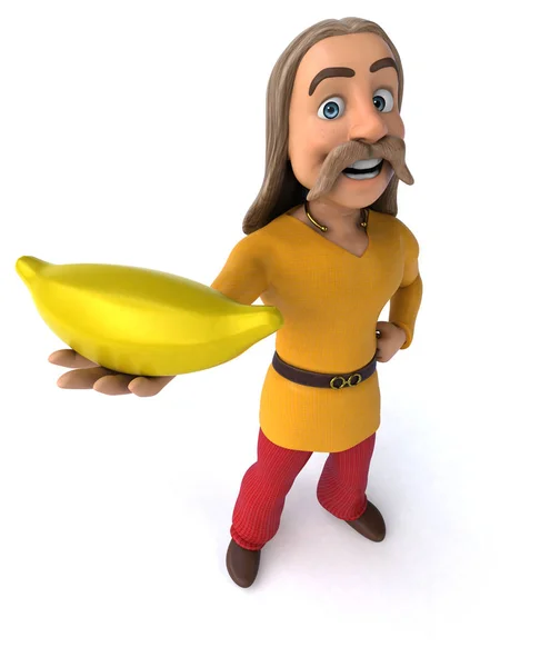 Divertente Personaggio Dei Cartoni Animati Con Banana Illustrazione — Foto Stock