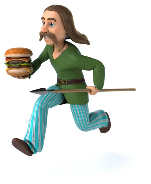 Personagem Desenho Animado Divertido Com Hambúrguer Ilustração — Fotografia de Stock