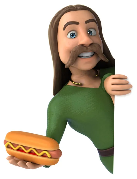 Leuk Personage Met Hotdog Illustratie — Stockfoto