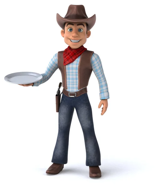 Fun Cowboy Mit Teller Illustration — Stockfoto