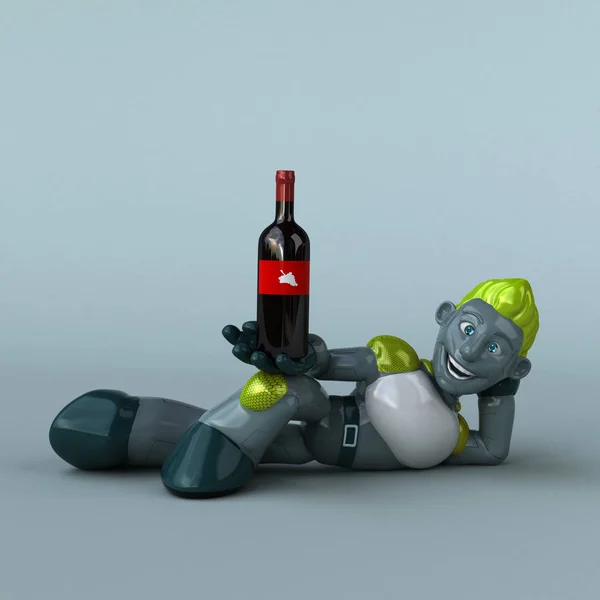 Green Robot Wine Illustration — Stock Photo, Image