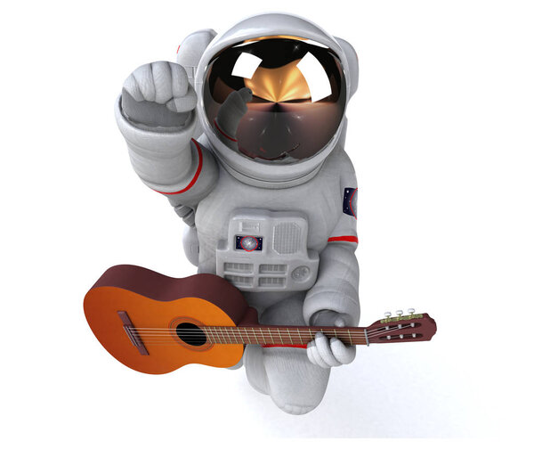 Fun cartoon character with guitar  - 3D Illustration