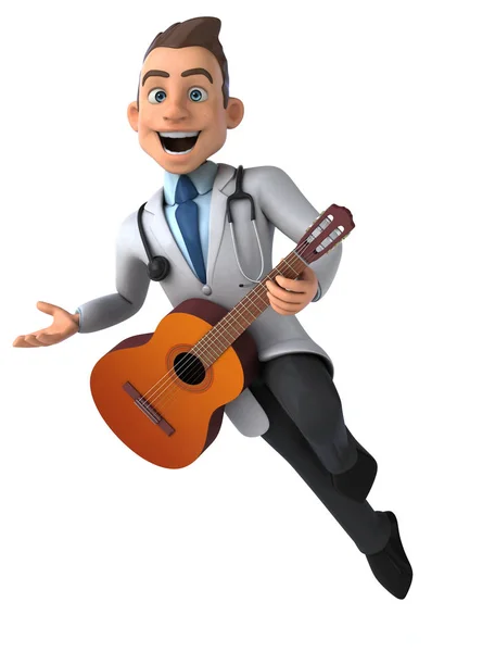 Leuk Personage Met Gitaar Illustratie — Stockfoto