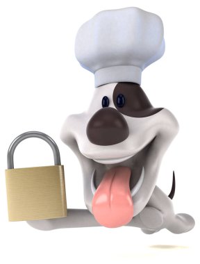 Eğlenceli çizgi film karakteri ile asma kilit - 3d çizim