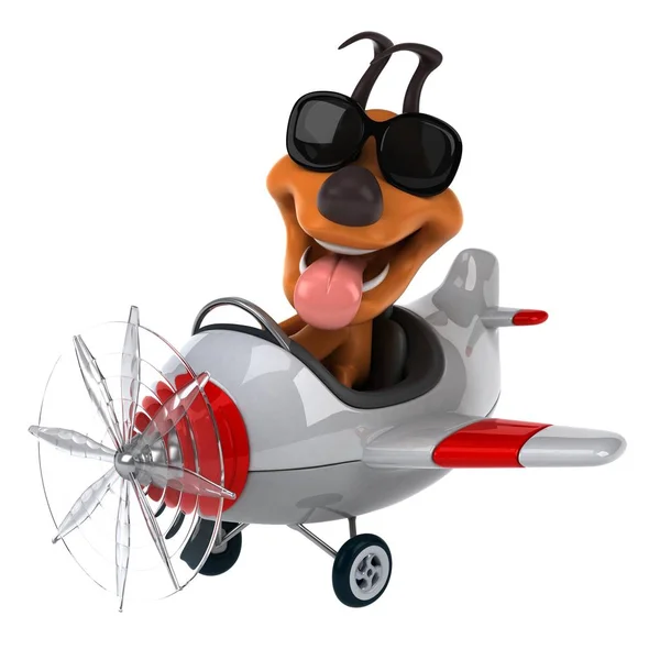 Personagem Desenho Animado Divertido Com Avião Ilustração — Fotografia de Stock