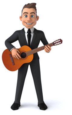 gitar ile komik karikatür karakter-3D Illüstrasyon