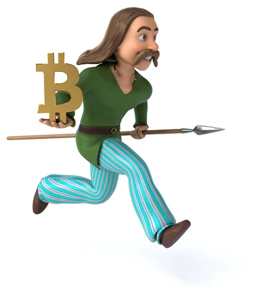 Divertente Personaggio Dei Cartoni Animati Con Bitcoin Illustrazione — Foto Stock