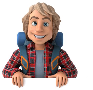 Erkek yalnız seyahat eden sırt çantalı - 3D Görüntü