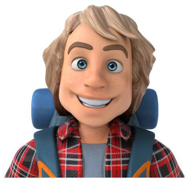 Man yalnız backpacker çizgi film karakteri seyahat - 3d İllüstrasyon