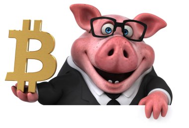 Bitcoin - 3d çizim ile eğlenceli çizgi film karakteri   