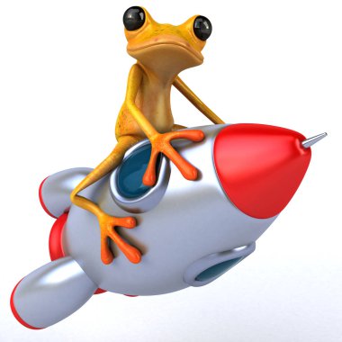 Roket ile Eğlenceli kurbağa karakteri - 3d İllüstrasyon  