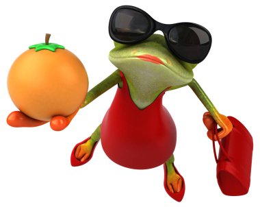 Turuncu ile Eğlenceli kurbağa karakteri - 3d İllüstrasyon  