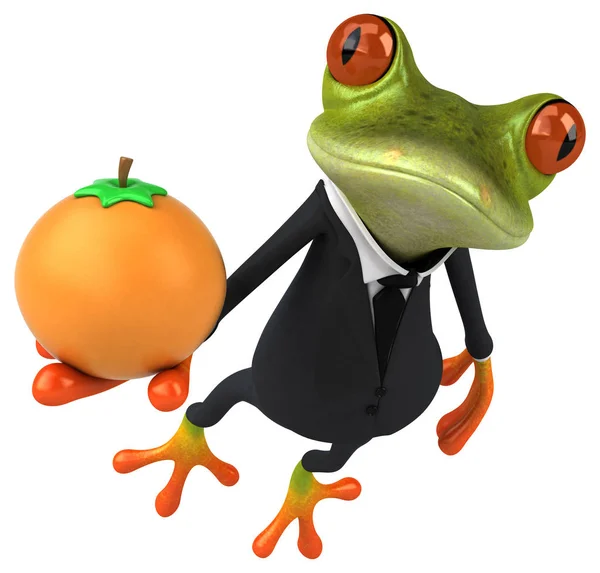 有趣的青蛙字符与橙色 3D插图 — 图库照片