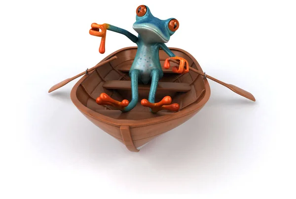 ボートで楽しいカエルのキャラクター 3Dイラスト — ストック写真