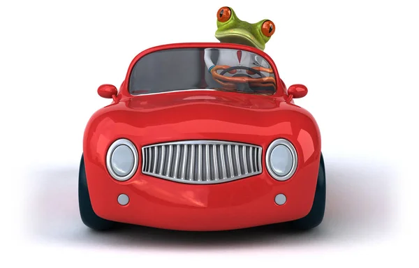 Caractère Grenouille Amusant Avec Voiture Illustration — Photo