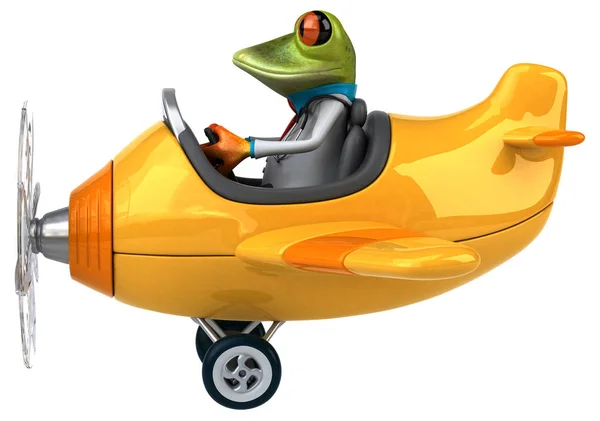 Fun Frog Character Plane Illustration — Stock Photo, Image
