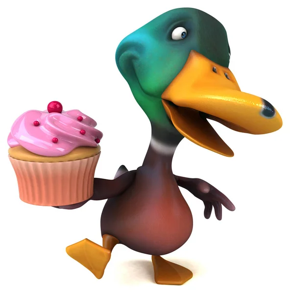 Rolig Tecknad Figur Med Cupcake Illustration — Stockfoto