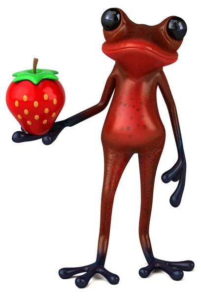 Lustige Froschfigur Mit Erdbeere Illustration — Stockfoto