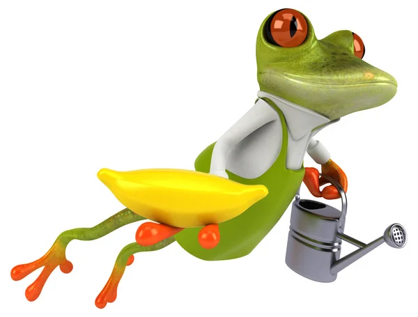 バナナと楽しいカエルのキャラクター 3Dイラスト — ストック写真