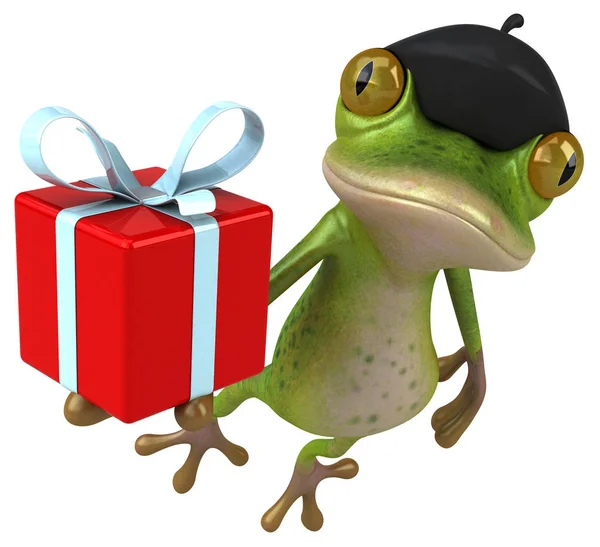 Caractère Grenouille Amusant Avec Cadeau Illustration — Photo