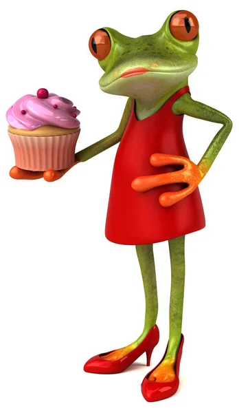 Fun Béka Karakter Cupcake Illusztráció — Stock Fotó