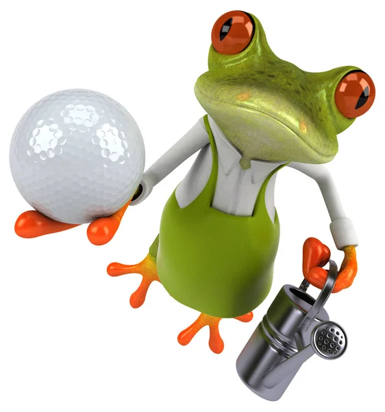 ボール付き楽しいカエルキャラクター 3Dイラスト — ストック写真