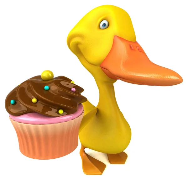 Sjov Tegneseriefigur Med Cupcake Illustration - Stock-foto