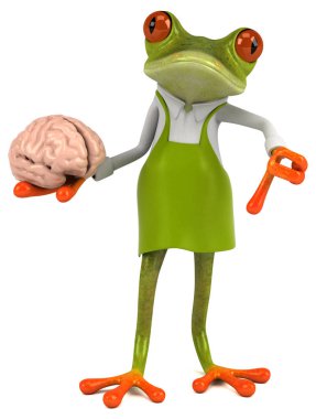 Beyin ile Eğlenceli kurbağa karakteri - 3d İllüstrasyon