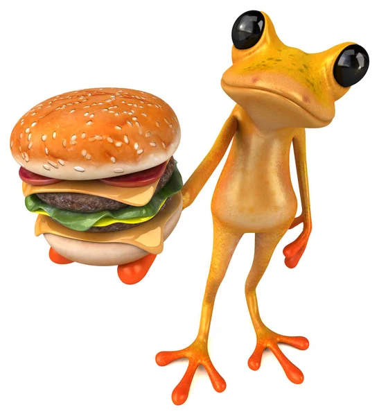 有趣的青蛙字符与汉伯格 3D插图 — 图库照片