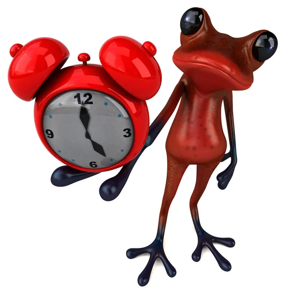有趣的青蛙字符与时钟 3D插图 — 图库照片