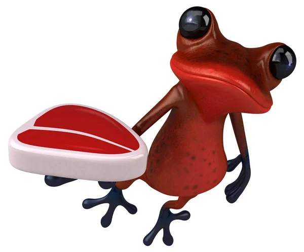 有趣的青蛙字符与肉 3D插图 — 图库照片