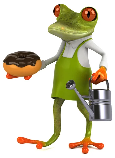 Personagem Sapo Divertido Com Donut Ilustração — Fotografia de Stock