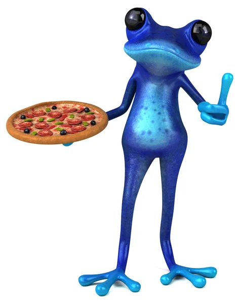 Leuke Kikker Karakter Met Pizza Illustratie — Stockfoto