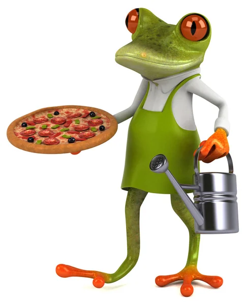 Fun Béka Kertész Pizza Illusztráció — Stock Fotó