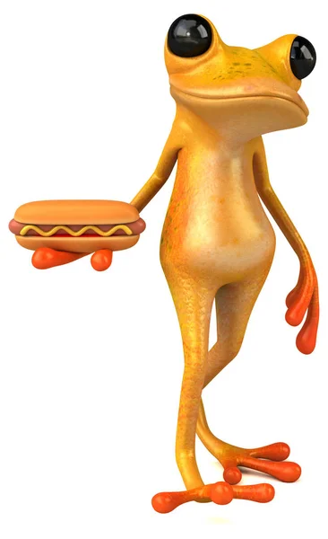 Hotdog Ile Eğlenceli Kurbağa Karakteri Llüstrasyon — Stok fotoğraf