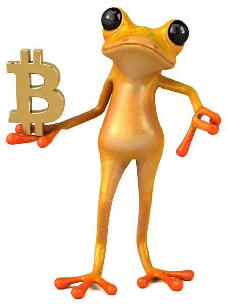 Personaje Divertido Rana Con Bitcoin Ilustración —  Fotos de Stock
