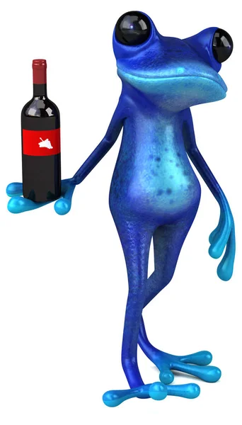 有趣的青蛙字符与葡萄酒 3D插图 — 图库照片