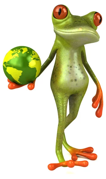 Lustige Froschfigur Mit Globus Illustration — Stockfoto