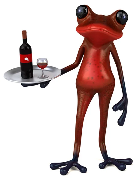 Lustige Froschfigur Mit Wein Illustration — Stockfoto