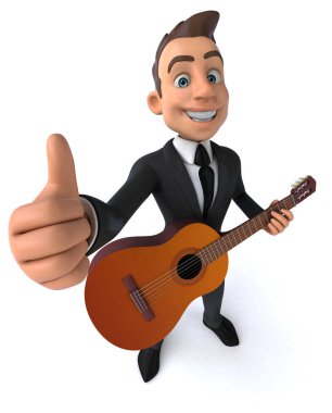 Gitar - 3d çizim ile eğlenceli çizgi film karakteri