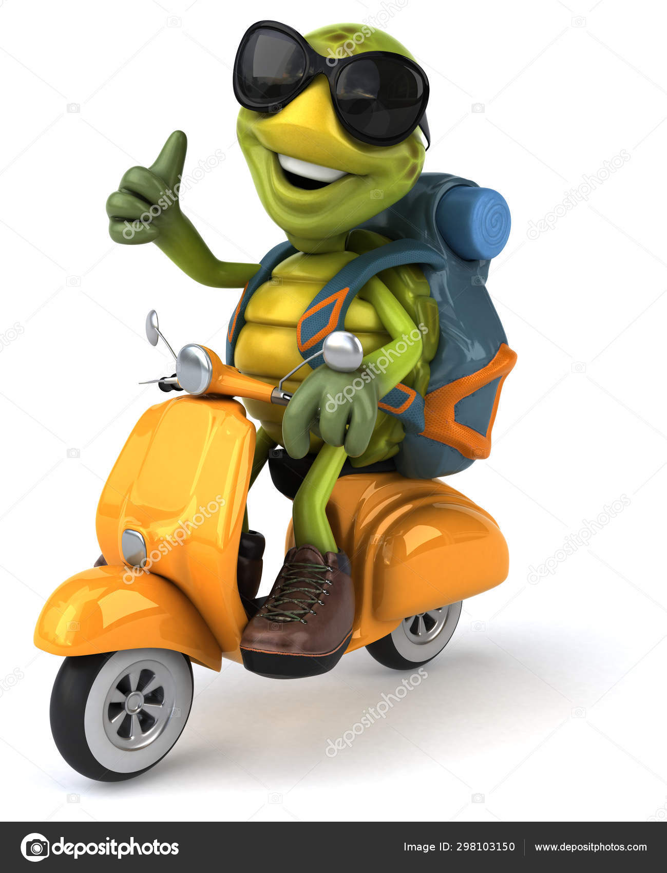 Веселый Персонаж Мультфильма Скутером Иллюстрация Стоковое Фото.